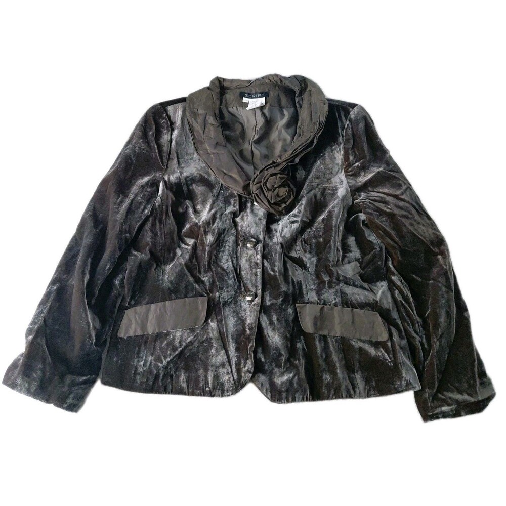 Script Size 16 Brown Velvet Rosette Button Down Long Sleeve Jacket Blazer